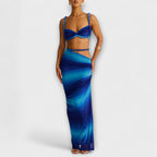 Jane - Stylový gradientový pletený crop top a overskirt duo