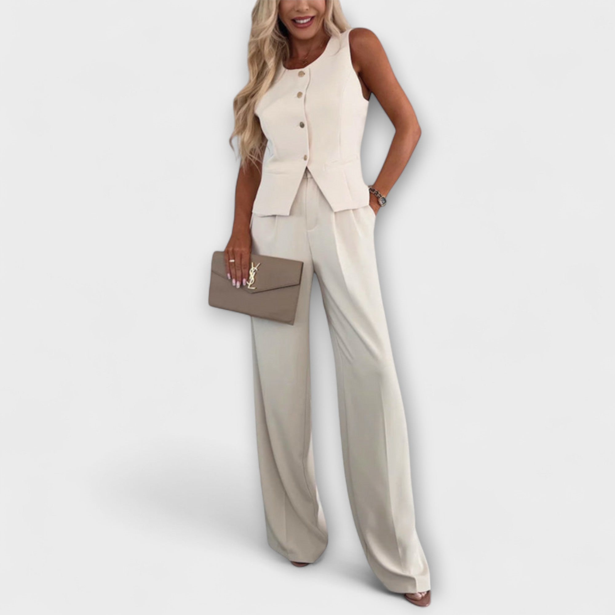 Wilhelmina - Elegantní bezramenný top a kalhoty