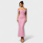 Ione - Šaty Bodycon s odhalenými rameny a řasením