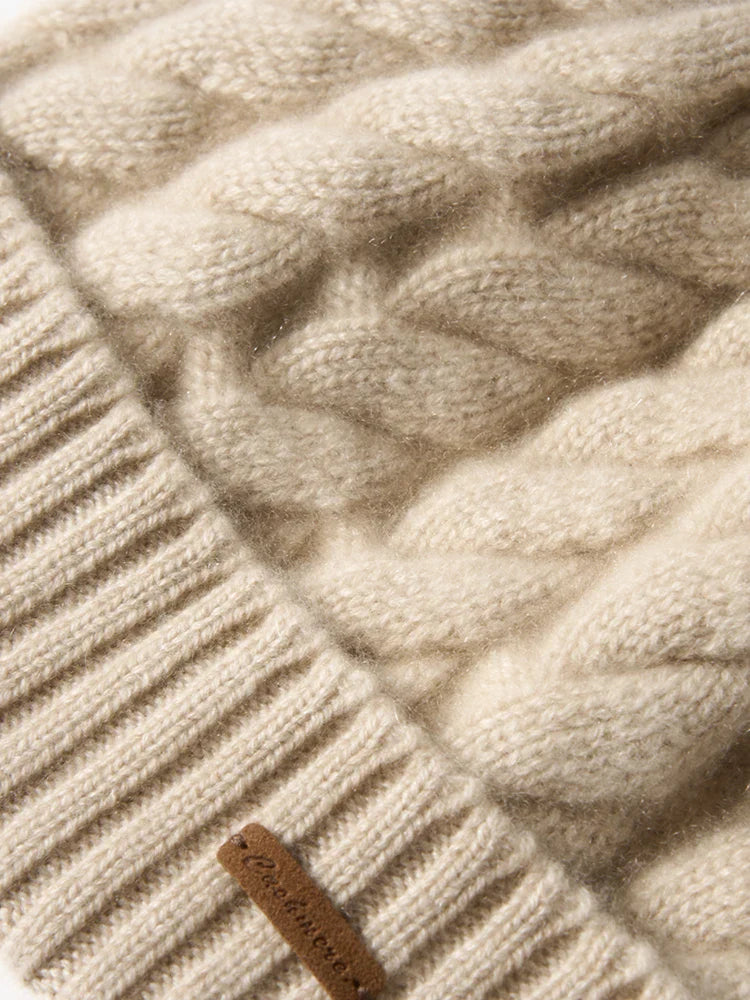 Čepice Elle Cable Cashmere s pomponem
