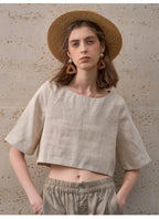Boxy lněný crop top