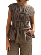 Dámský top s nařasenými rukávy a peplum lemem
