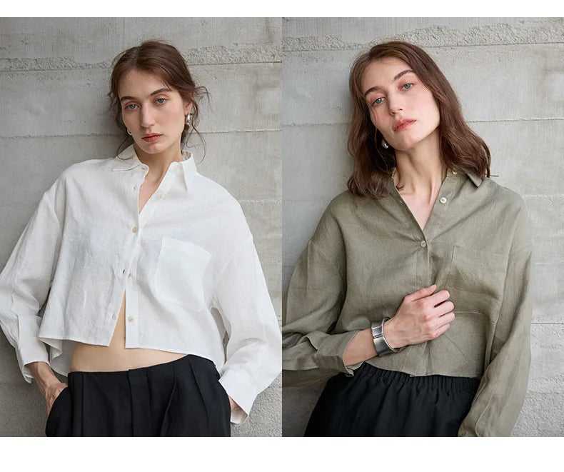 Krátká lněná košile s dlouhým rukávem