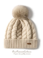 Čepice Elle Cable Cashmere s pomponem