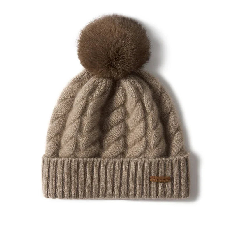 Čepice Elle Cable Cashmere s pomponem