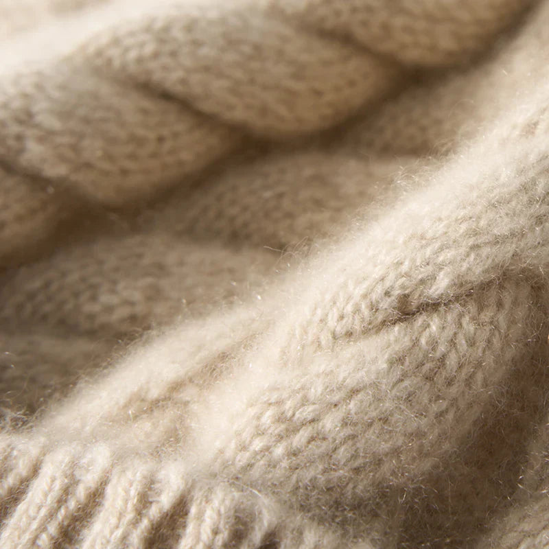 Čepice Elle Cable Cashmere s pomponem
