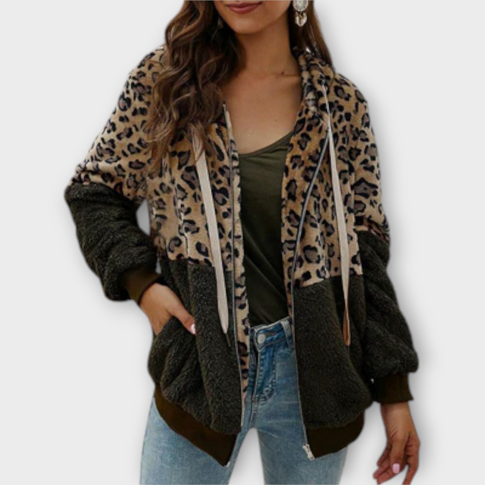 Lea - Fleece mikina s kapucí a leopardím designem