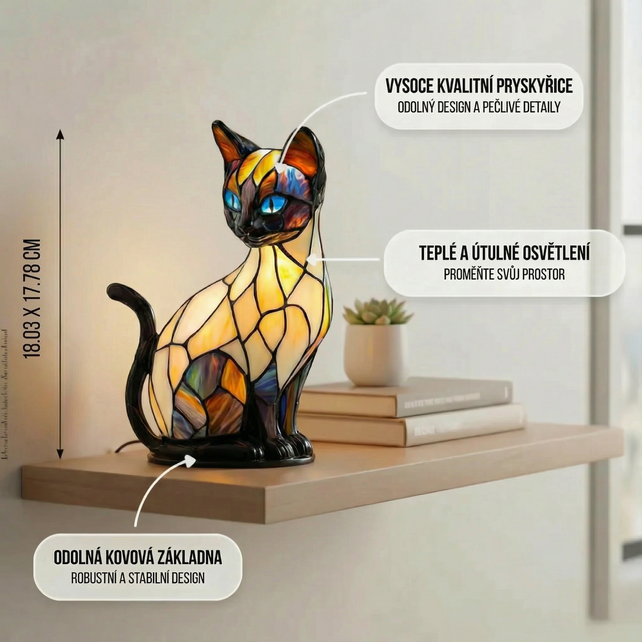 Mystická kočka - Lampa ve Vitráži