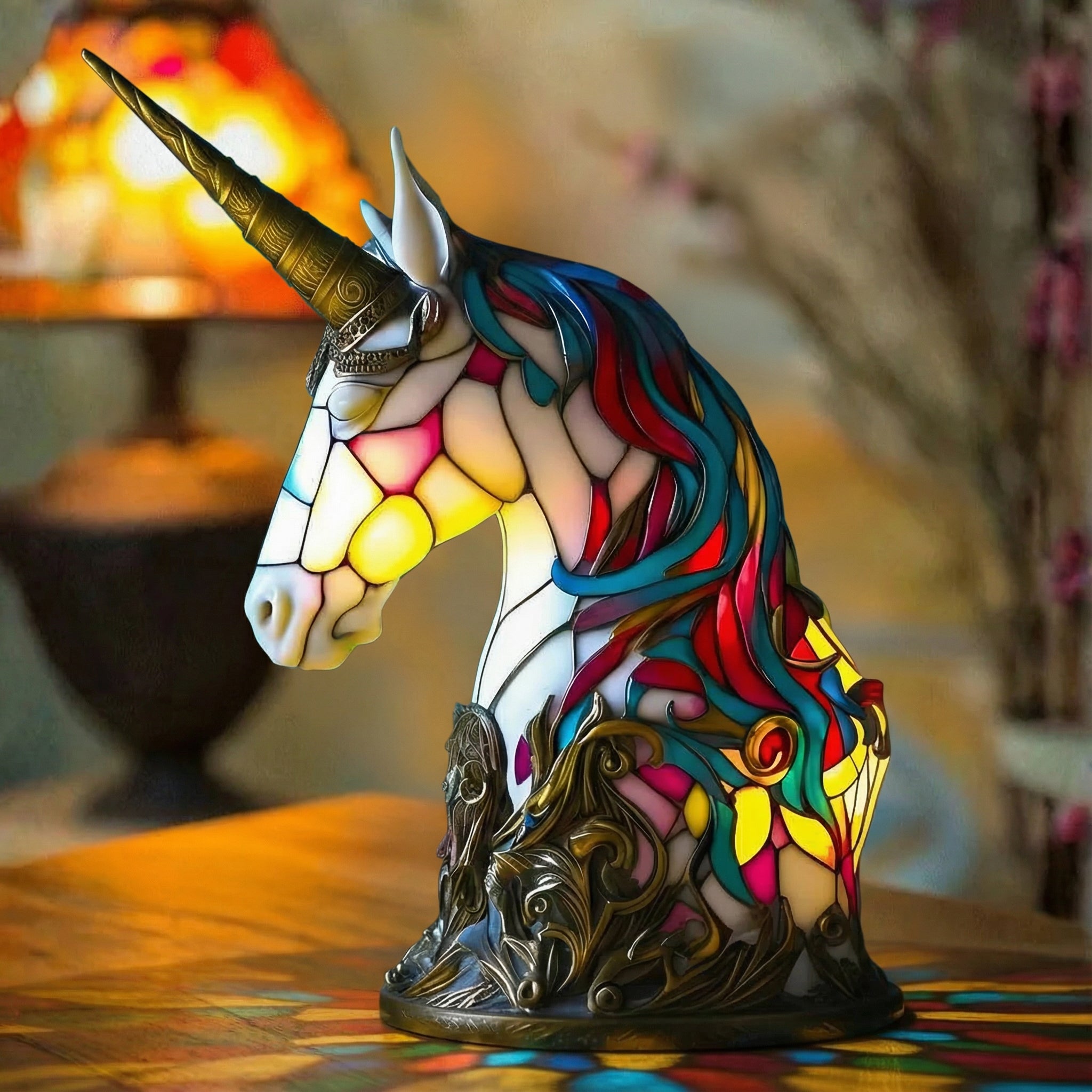 Jednorožec – Lampa ve vitrážích (jednorožec)