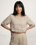 Boxy lněný crop top